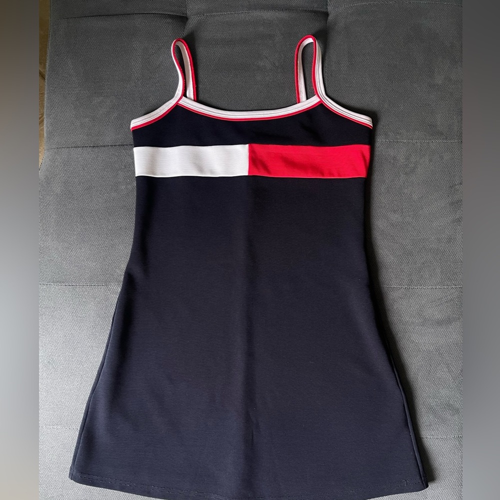 Vintage Navy Mini Dress with Red and White Accents